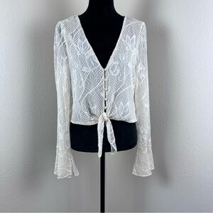 Wayf Shirt Womens Medium Cream Lace Button Blouse Top Romantic Boho Fairy